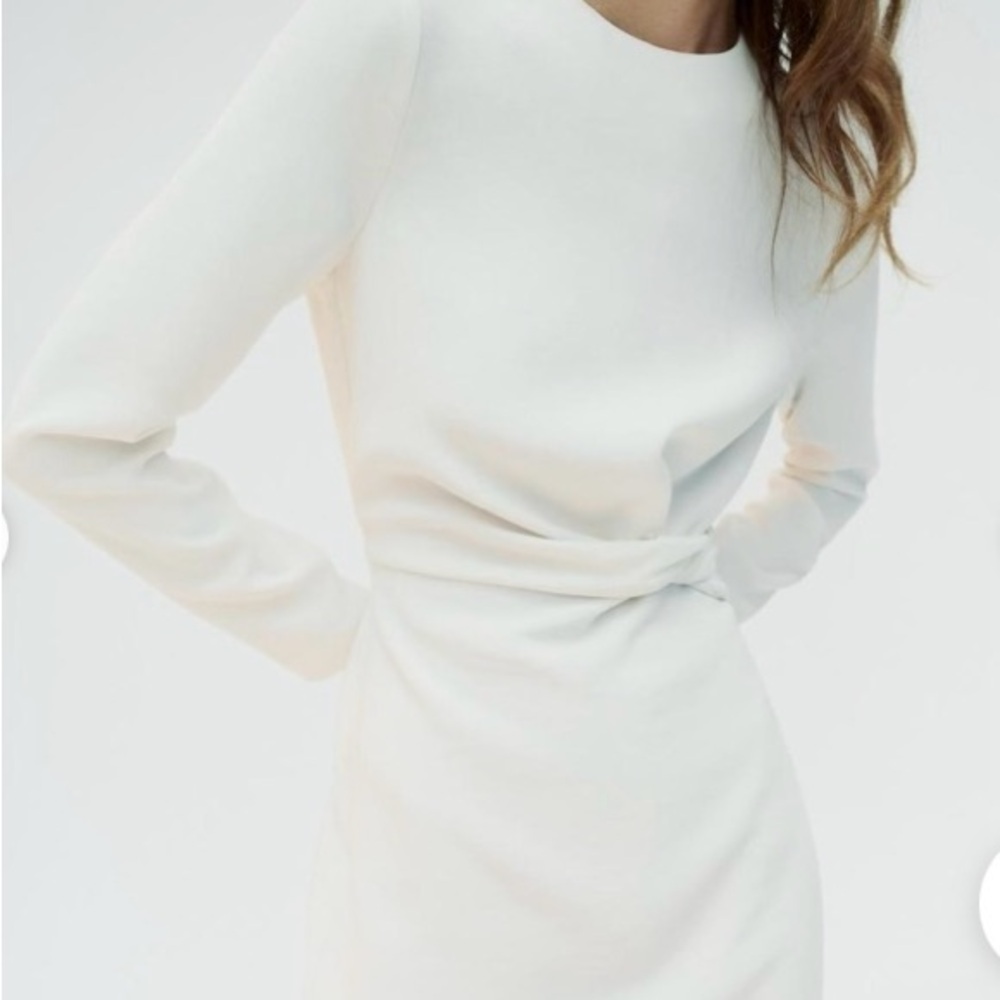 ZARA NWT KNOTTED WHITE  CREPE MIDI DRESS